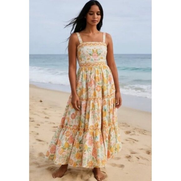 Rachel Zoe Dresses & Skirts - Rachel Zoe Tropical Pineapple Maxi Dress 4 Floral Embroidered Tiered Babydoll
